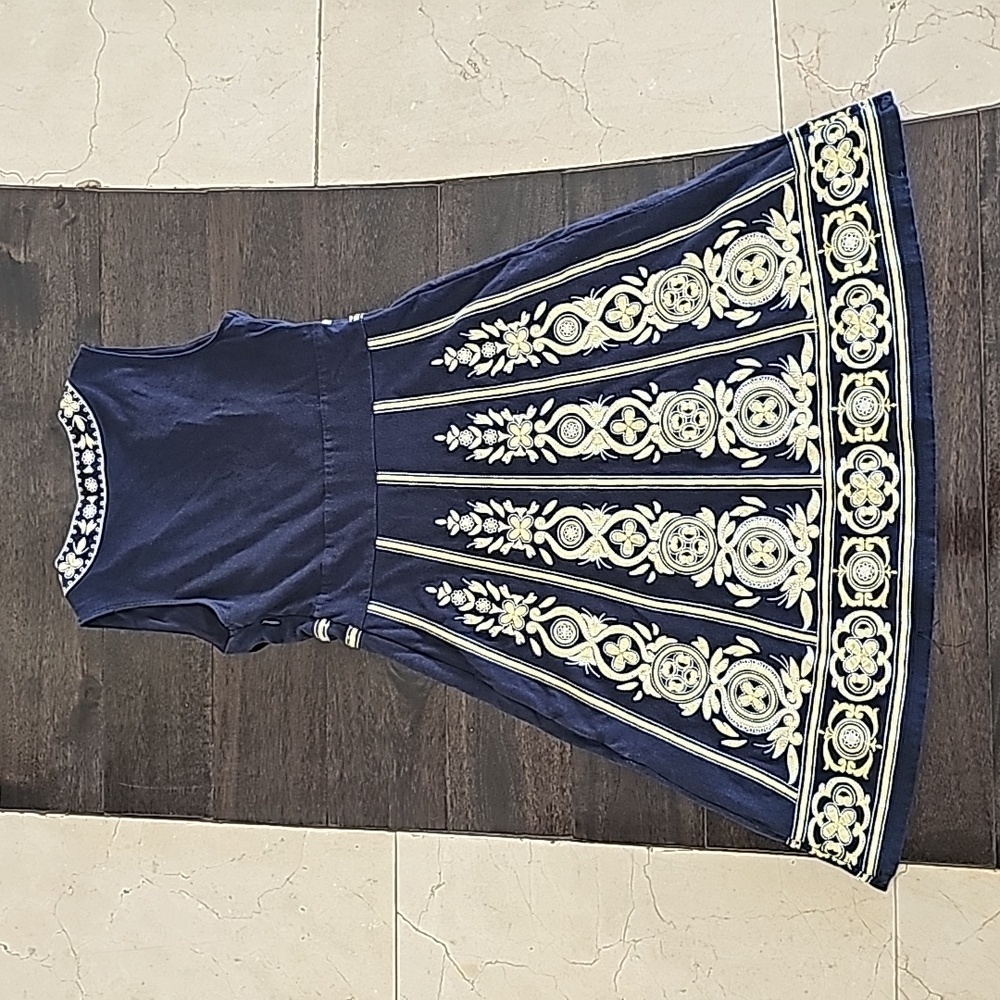 INC International Concepts Dark Blue/Yellow Floral Embroidered & Beaded Dress Xs - Picture 7 of 8